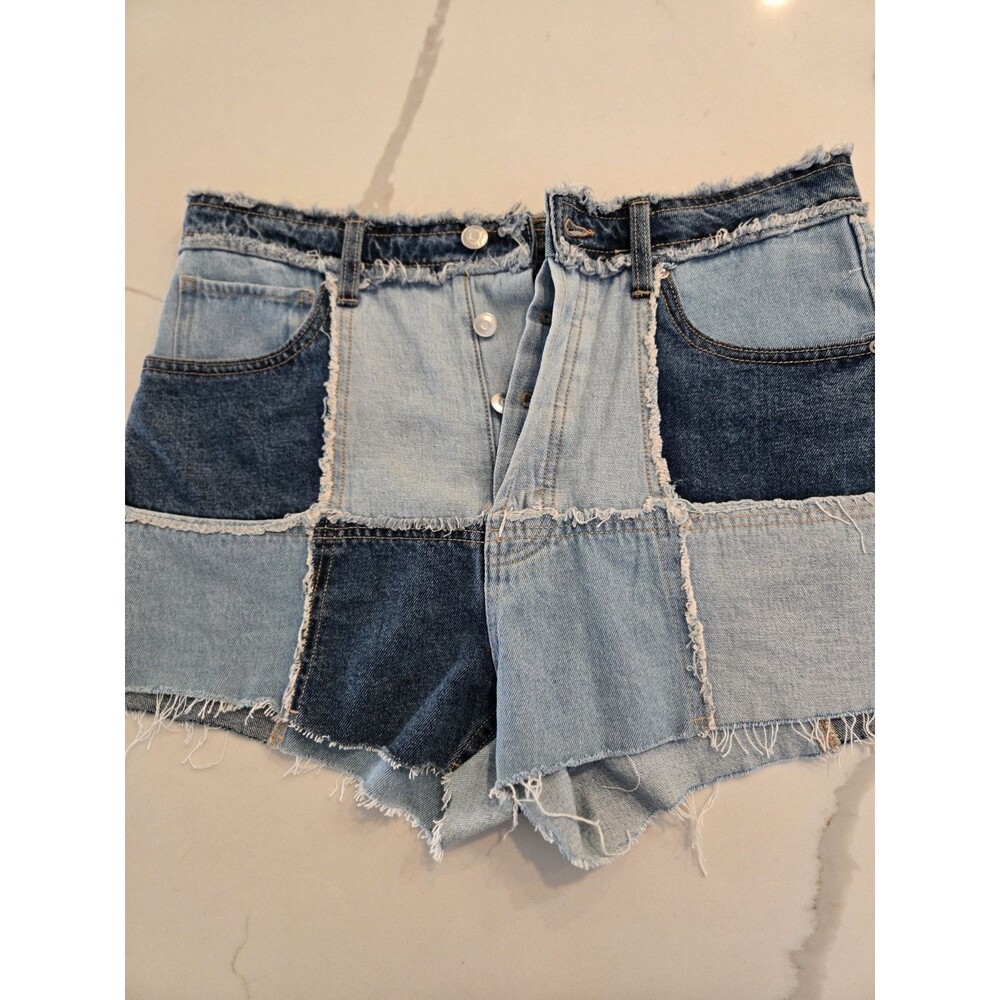 Wild Fable 10 Patchwork Denim Shorts Womens High Rise Frayed Raw Hem Blue Jean
